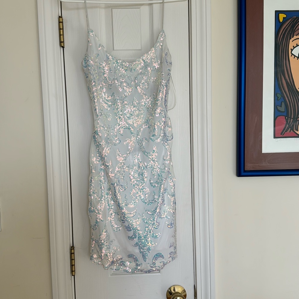 Brand new no tags white sequence dress sz Large